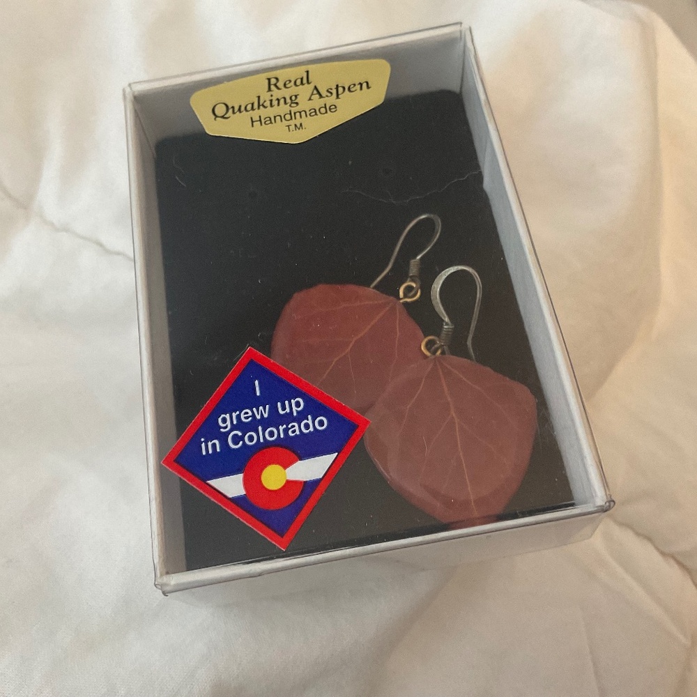 Real Quaking Aspen Handmade Earrings, new in box